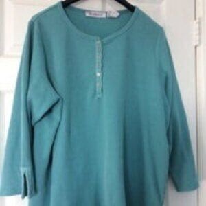 LONG SLEEVE KNIT THERMAL HENLEY TUNICS SIZE 2XL IN TURQUOISE, GRAPE, AND BLACK